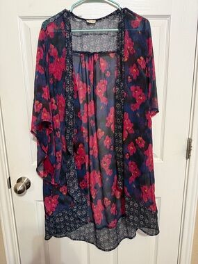 Hollister Navy Kimono with Pink Floral Print